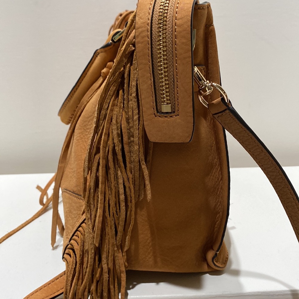 REBECCA MINKOFF “Regan” Tan Nubuck Fringed Leather Satchel - Picture 9 of 16